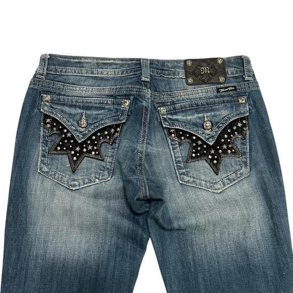 Miss Me Y2K Punk Kiss Star Embellished Faux Fur Boot Jeans - Picture 4 of 4